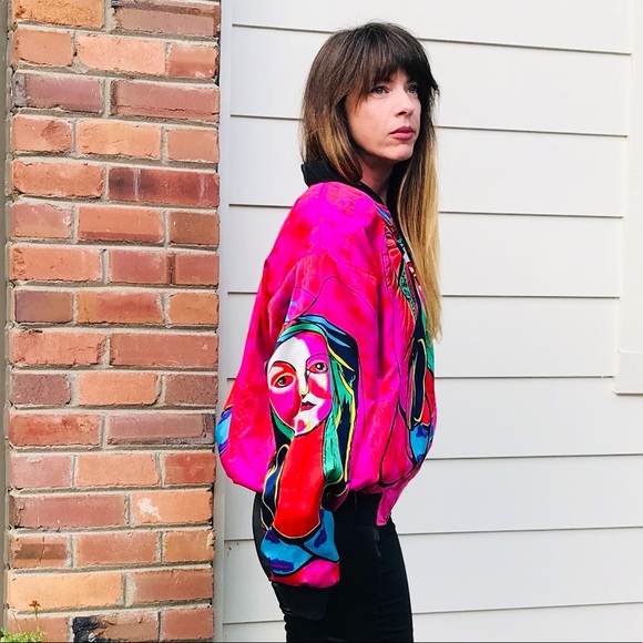 SOLD Vintage 90s silky bomber jacket OSFM - Picture 5 of 10